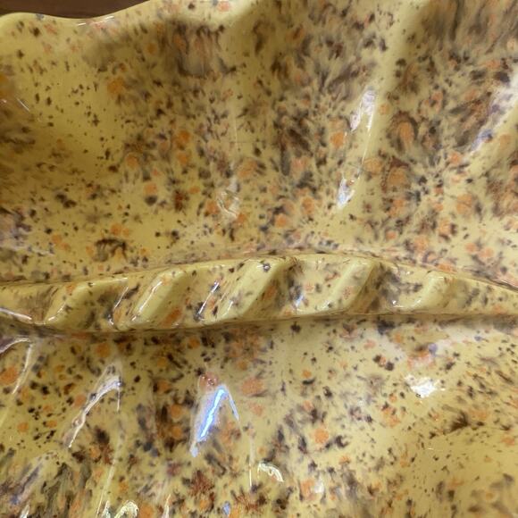 Vintage MCM Glazed Yellow Speckled Ceramic Ashtray Shell Fan Wave Handmade 1978 - Picture 8 of 10